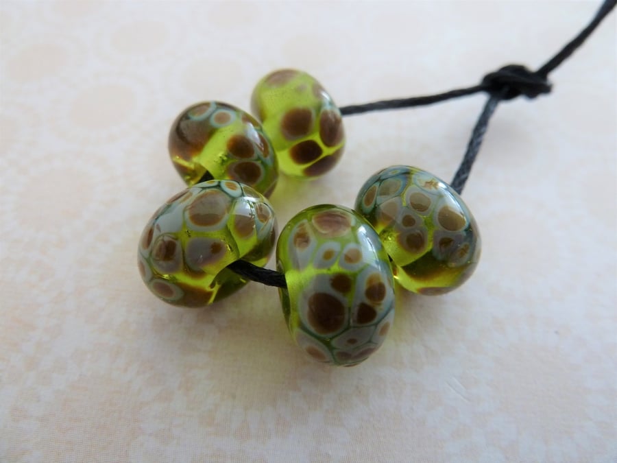 handmade lampwork green raku glass bead set