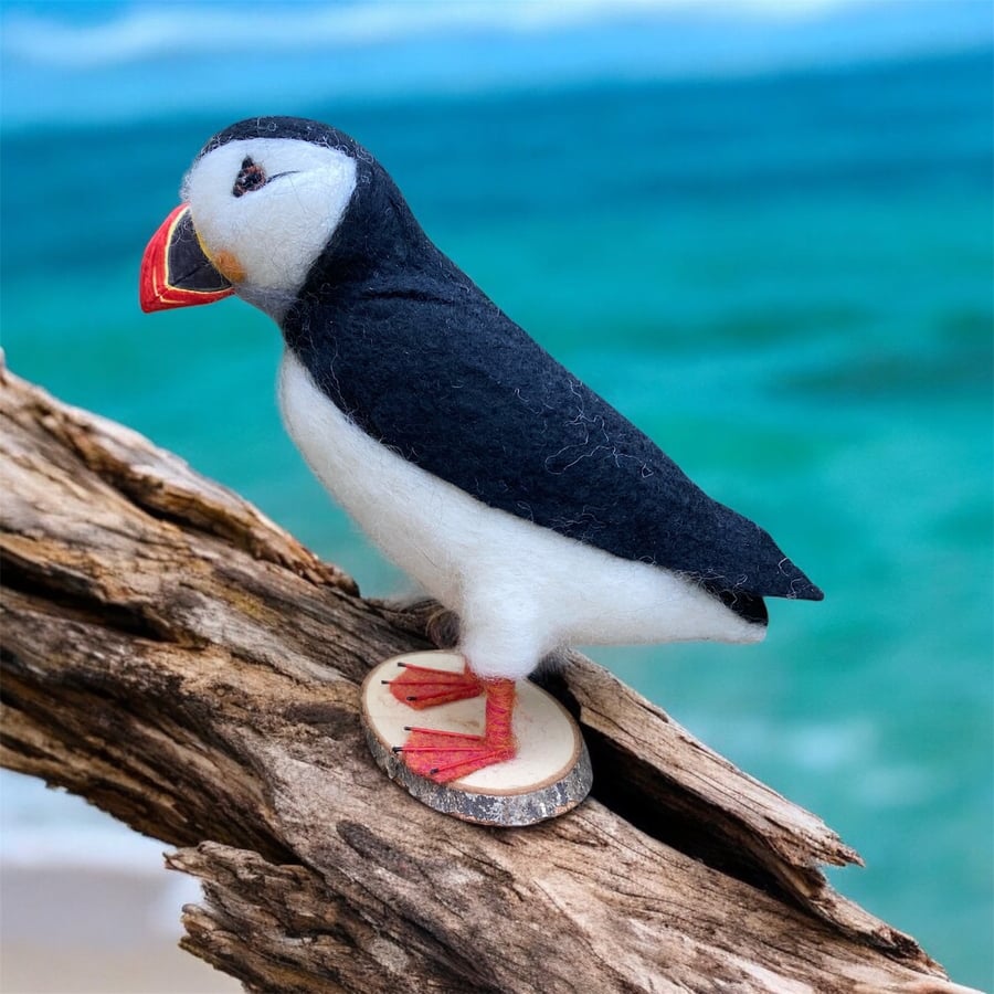 Puffin, Woollen Sculpture, needle felted