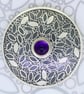 Handmade large sterling silver brooch with an amethyst stone and a leaf pattern. - Image 1