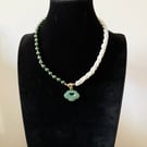 Handcrafted Natural Green Agate Ru Yi Pendant Necklace