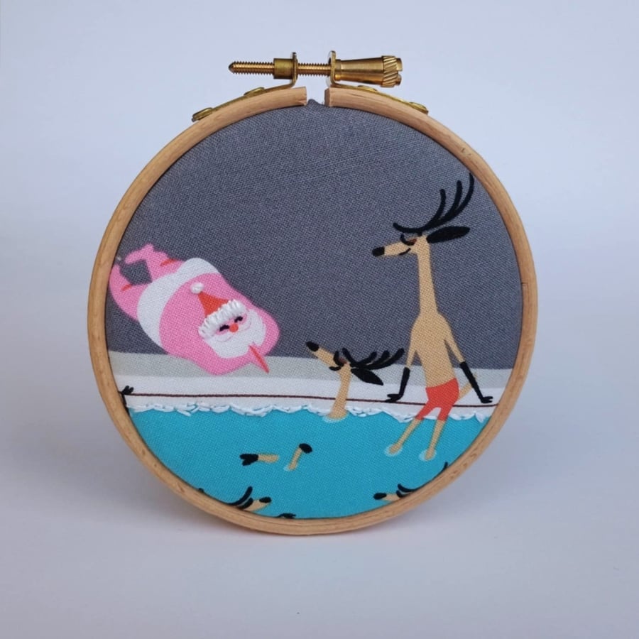 Santa and reindeer Christmas decoration - mini fabric picture