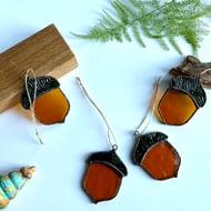 Stained glass acorn hanging decoration, Christmas tree decoration , Secret Santa
