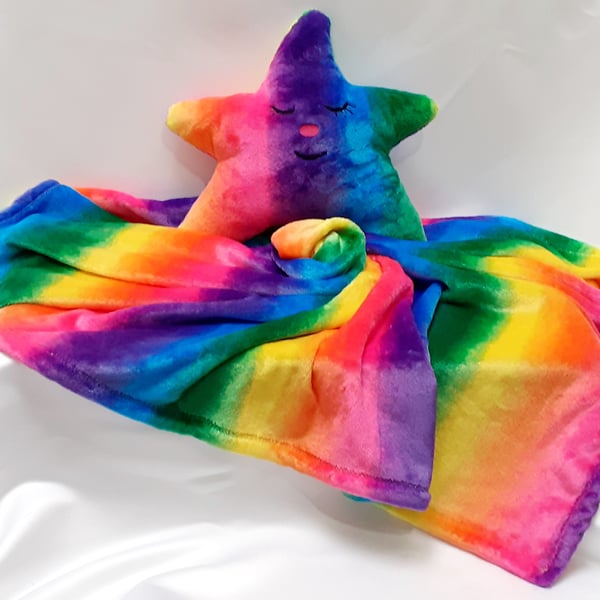 Rainbow baby blanket with star cushion set personizable set