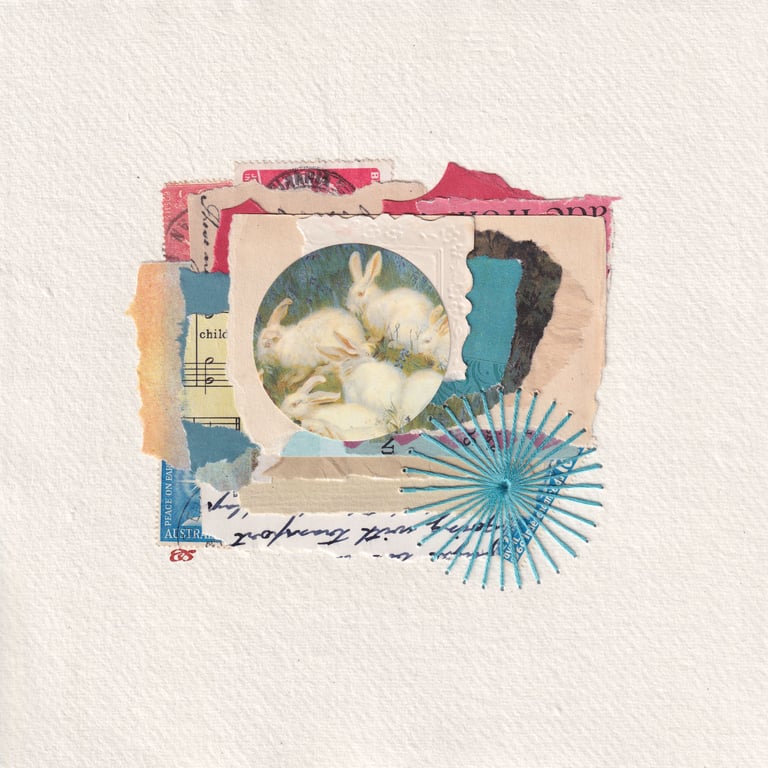 Little White Rabbits - handmade vintage collage