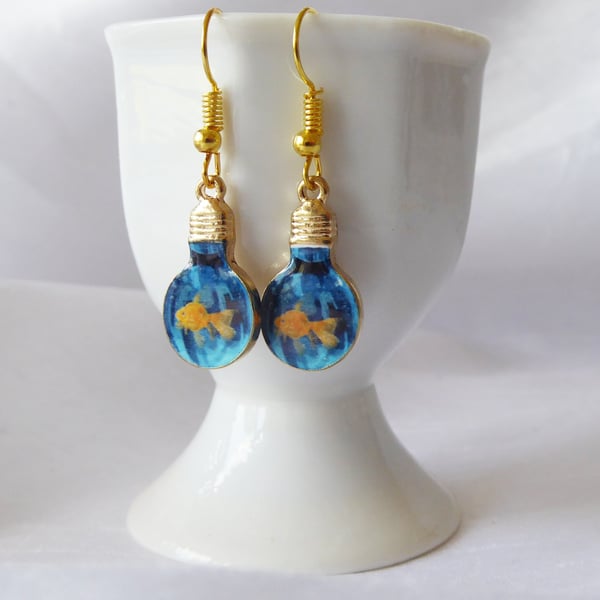 Lightbulb Goldfish Earrings with gold plated ear wires