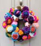 Wool Pompom Wreath, Mixed Colours, Eclectic Bohemian Interiors, Maximalism.
