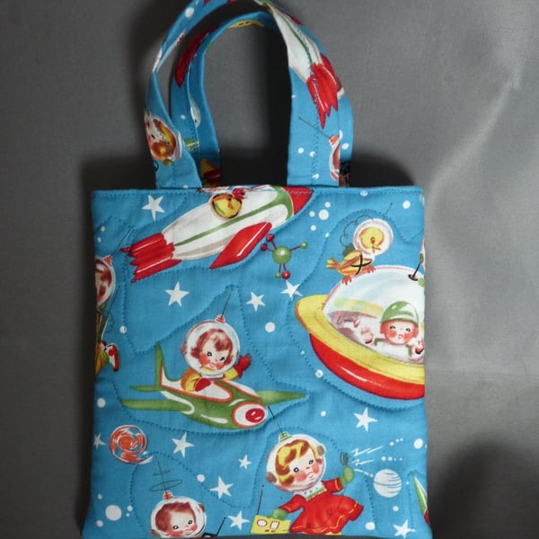 Retro Space Print Quilted Bag