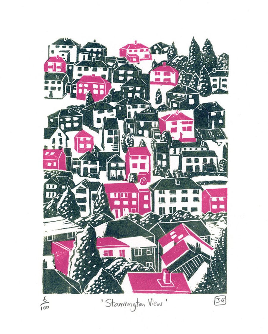 Stannington View linocut print