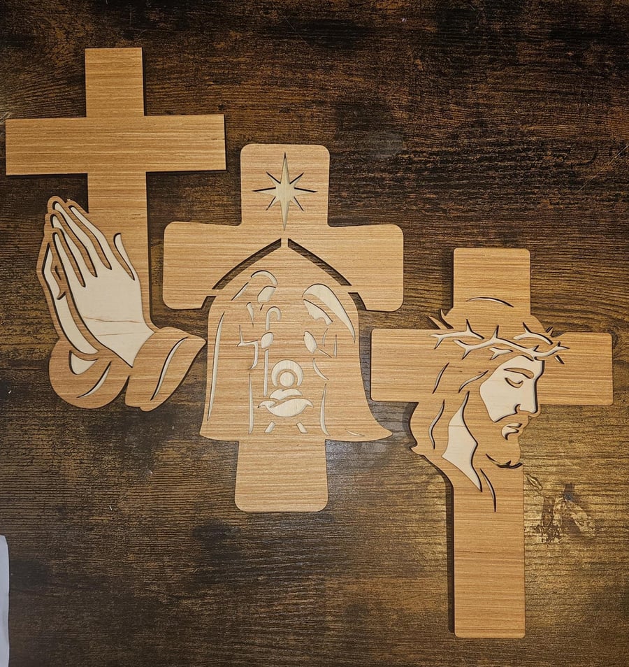 Birch Wood Crosses - Set of 3 - Jesus - Nativity Scene - Religious -Wall Art