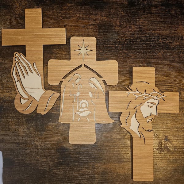 Birch Wood Crosses - Set of 3 - Jesus - Nativity Scene - Religious -Wall Art