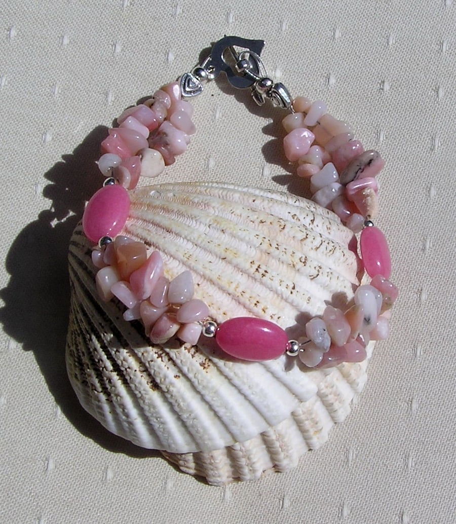 Pink Morganite & Pink Opal Gemstone Beaded Bracelet "Mimosa"