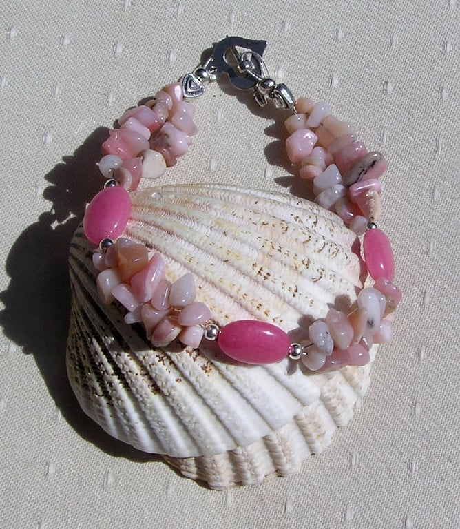 Pink Morganite & Pink Opal Gemstone Beaded Bracelet "Mimosa"