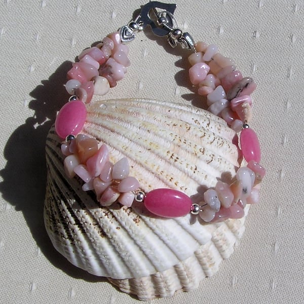 Pink Morganite & Pink Opal Crystal Gemstone Beaded Bracelet "Mimosa"