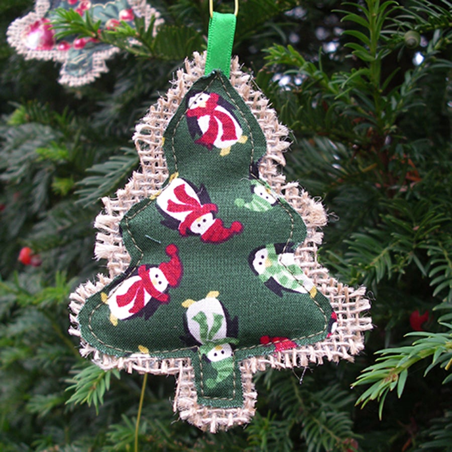 Penguin Hessian Christmas Tree Decoration
