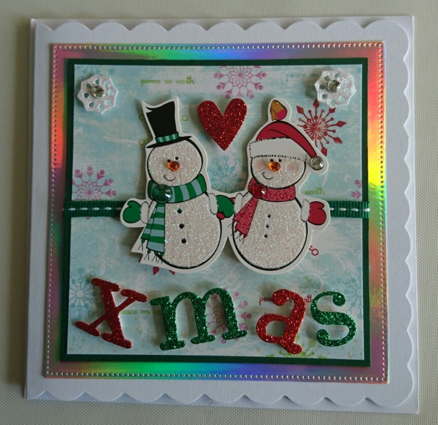 Christmas Card Cute Xmas Snowman and Snowlady Couple 3D Luxury Handmade Card