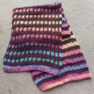 The Cathedral Window crochet brown and rainbow Scarf  