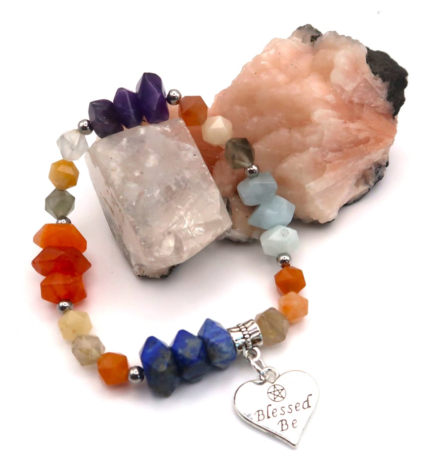 Mixed Facetted Gemstone Bracelet with Blessings Charm.