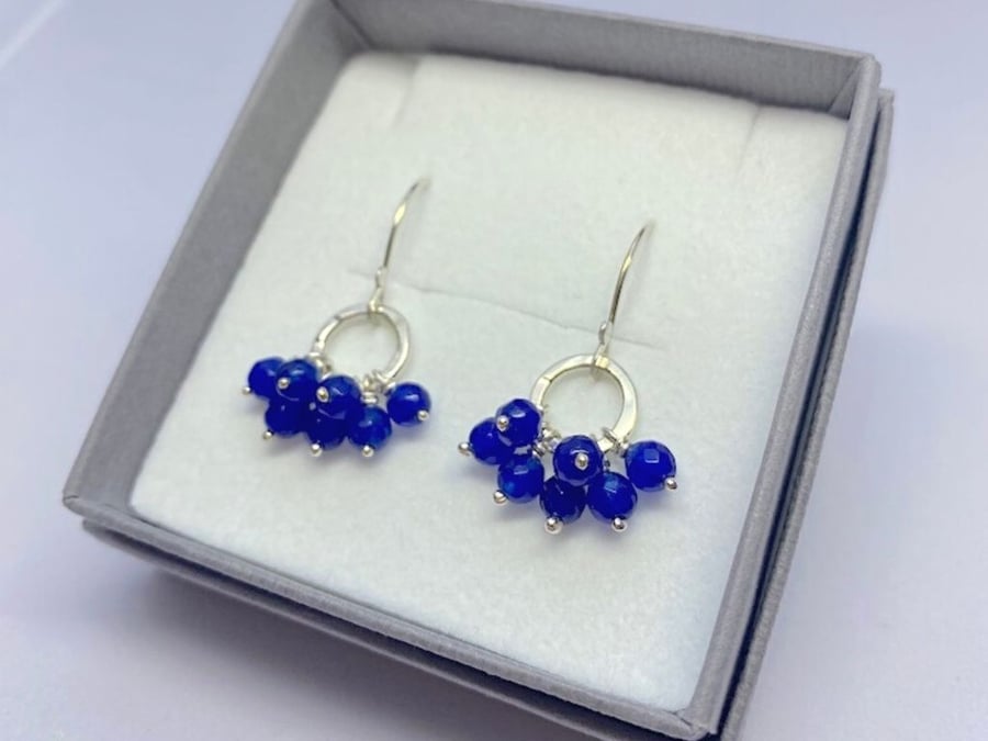 Sapphire Gemstone Ruffle Earrings - Sterling Silver Circles