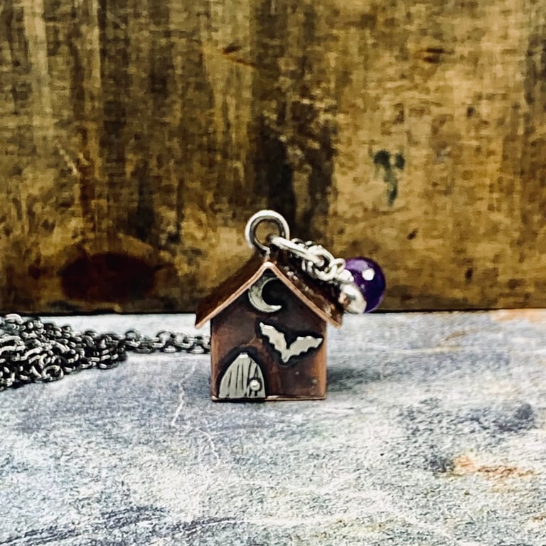 Bat House Copper & Silver Pendant