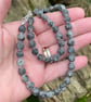 Frosted black labradorite and silver bead necklace, adjustable length - Image 3