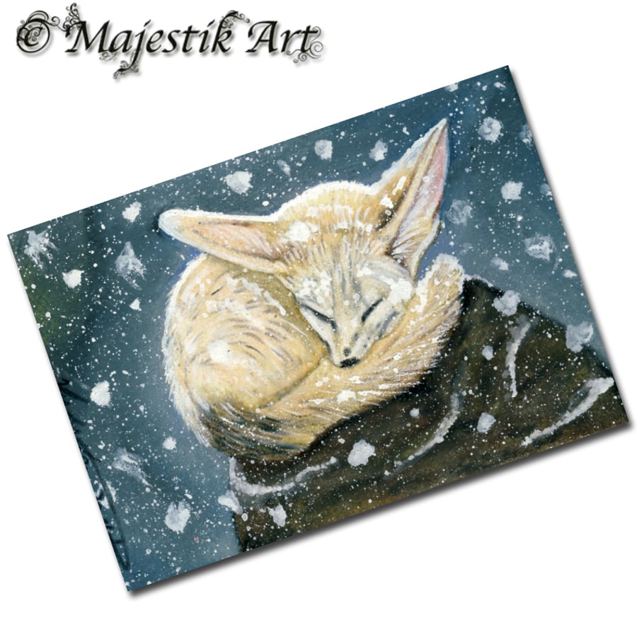 Archival ACEO Fennec Fox Print 'Blizzard' By V Kenworthy