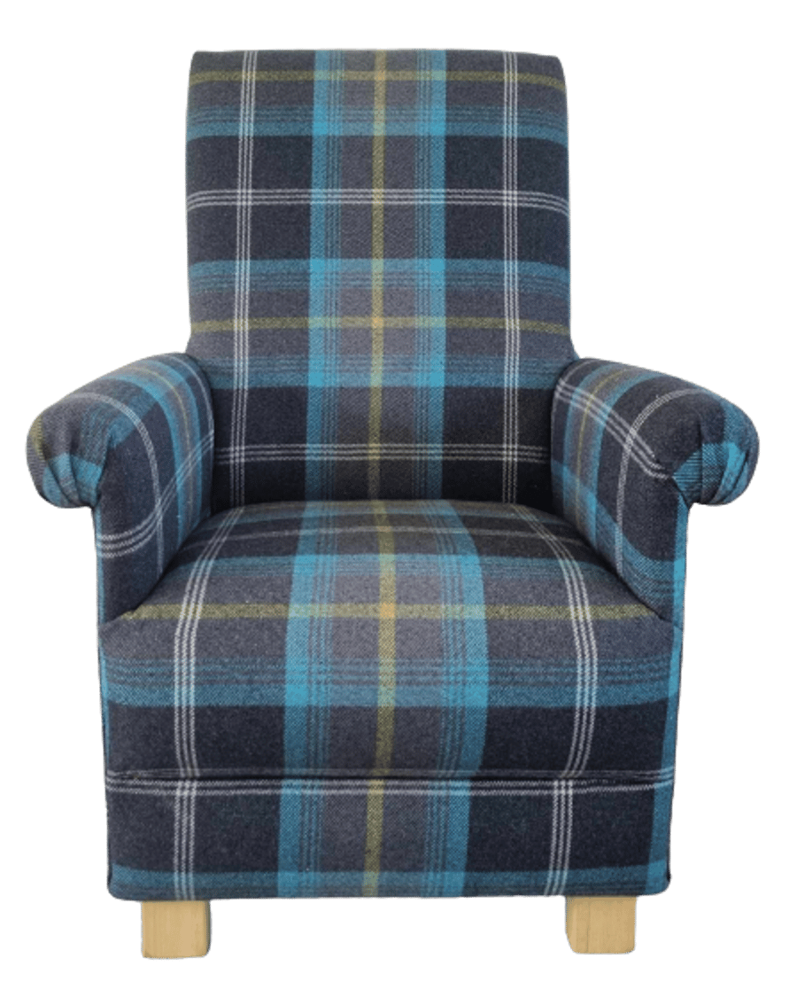 Porter & Stone Balmoral Check Fabric Adult Chair Tartan Azure Blue Scotland