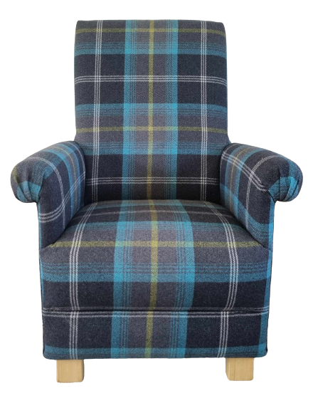 Porter & Stone Balmoral Check Fabric Adult Chair Tartan Azure Blue Scotland
