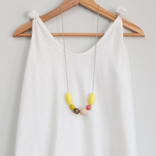 Lilly - Large bright yellow beads with rose pink, mustard, grey and natural