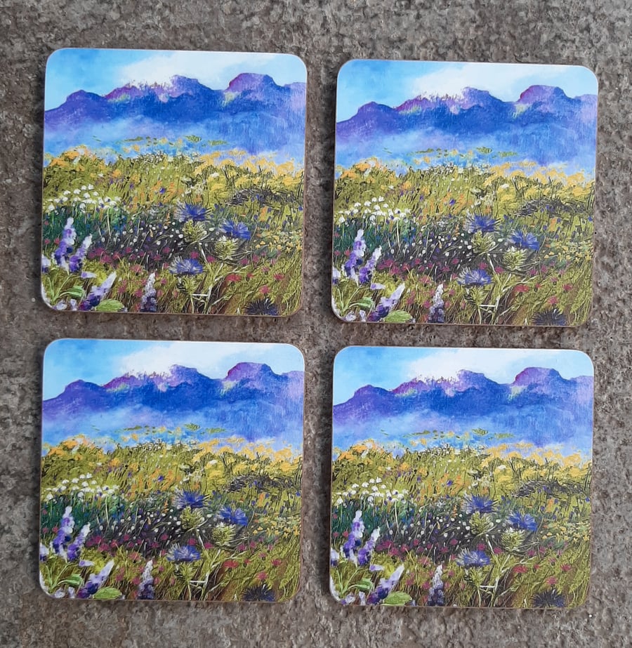 Quality Coasters Set of Four Mountain Heather Design from Unique Painting