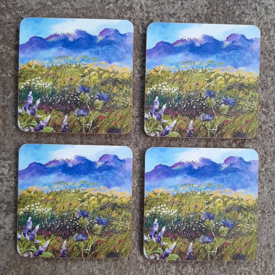 Quality Coasters Set of Four Mountain Heather Design from Unique Painting