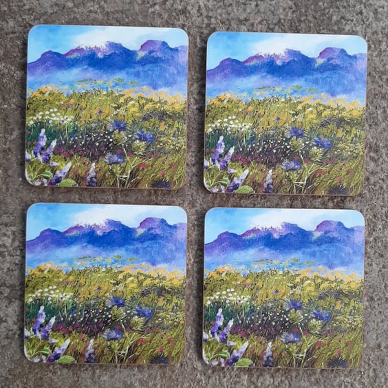 Quality Coasters Set of Four Mountain Heather Design. Valentine. Valentines Gift