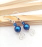 Austrian Crystal Pearl Earrings in Dark Blue - Dark Blue Pearl