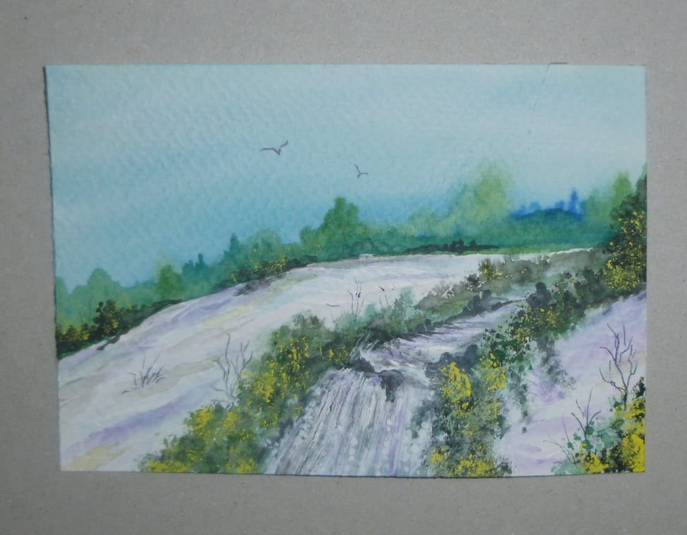 small format watercolour waterfall landscape painting ( ref FA 625 B1 )