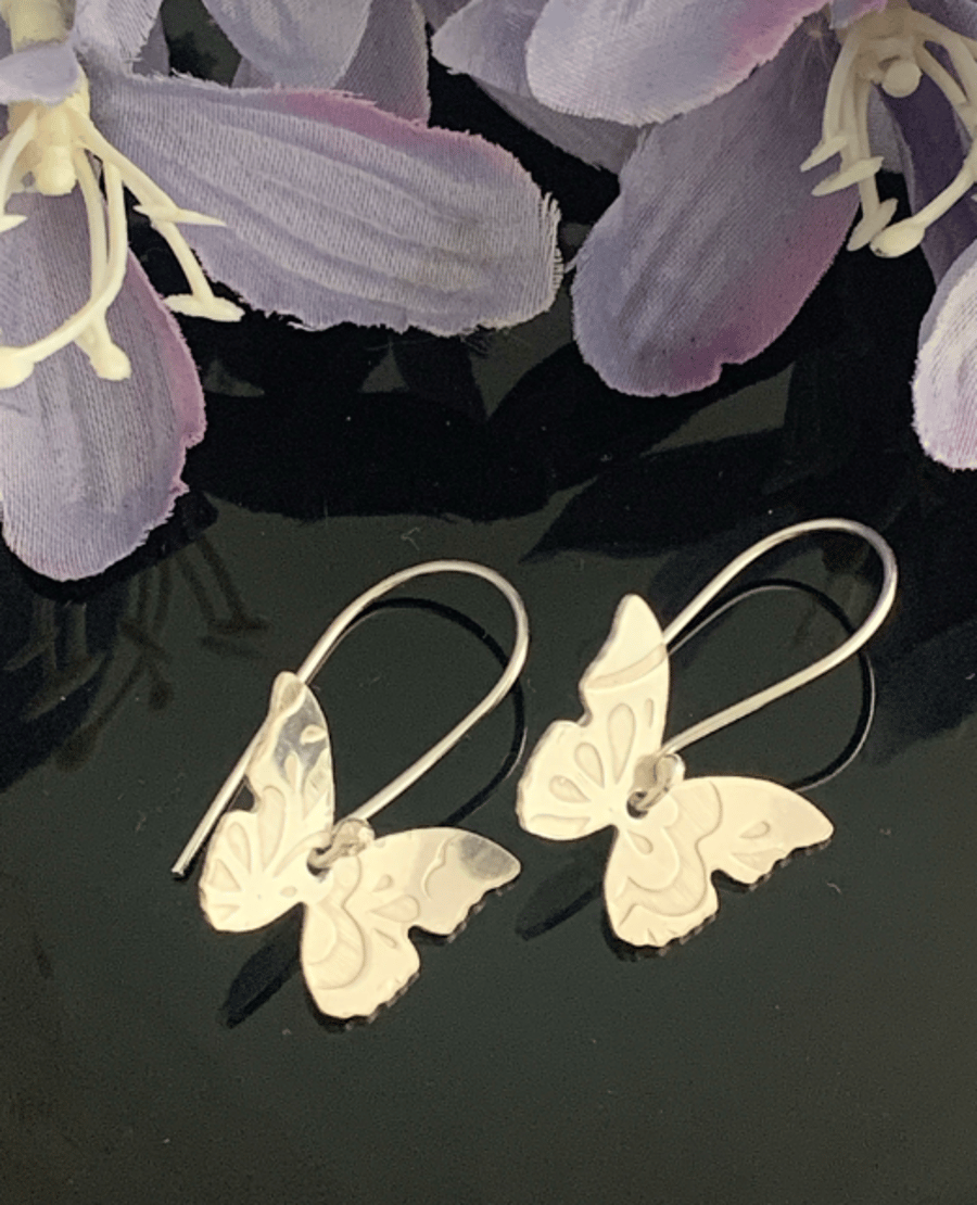 Sterling silver butterfly drop earrings 