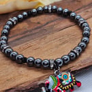 Hematite swarosvski crystal and rhinestone stretch bracelet with elephant charm 