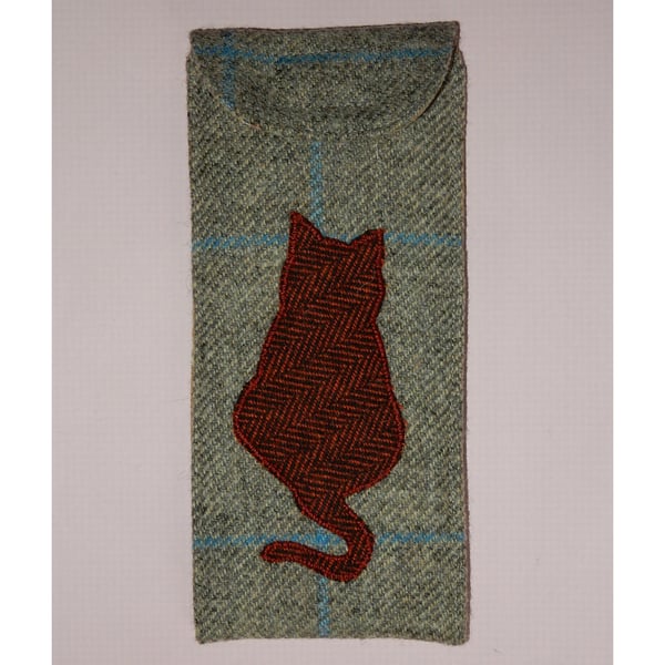 Glasses case with ginger cat tweed