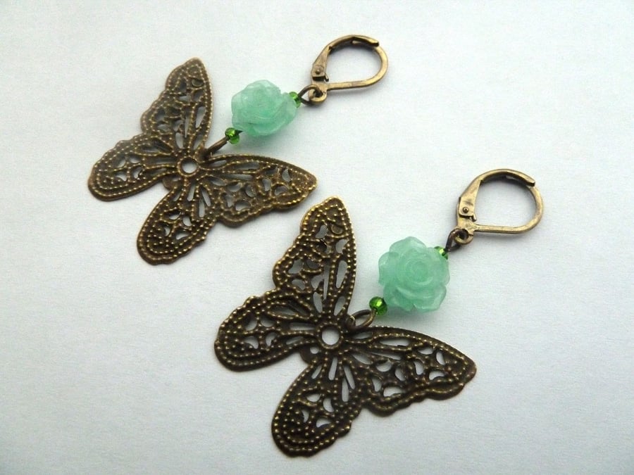 SALE bronze butterfly earrings