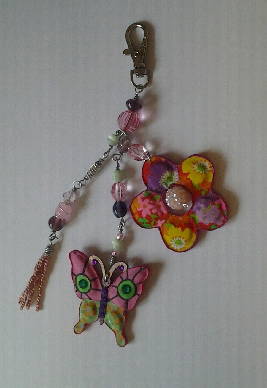 Flower and Butterfly Bag Charm