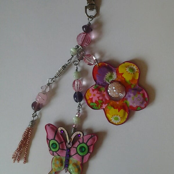 Flower and Butterfly Bag Charm