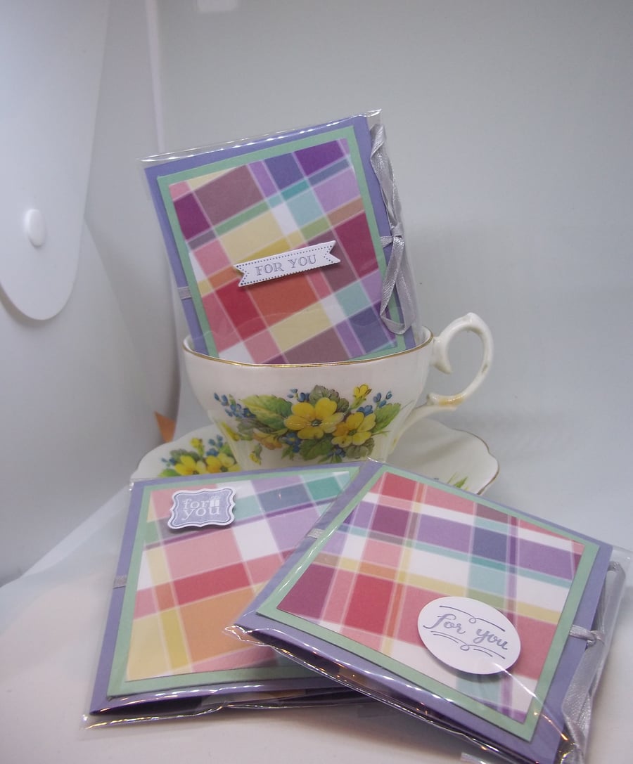Set of three friendship teas tartan pattern 