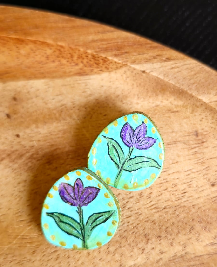 Hand-Painted Air-Dry Clay Earrings with Resin Finish – Artisan Jewelry