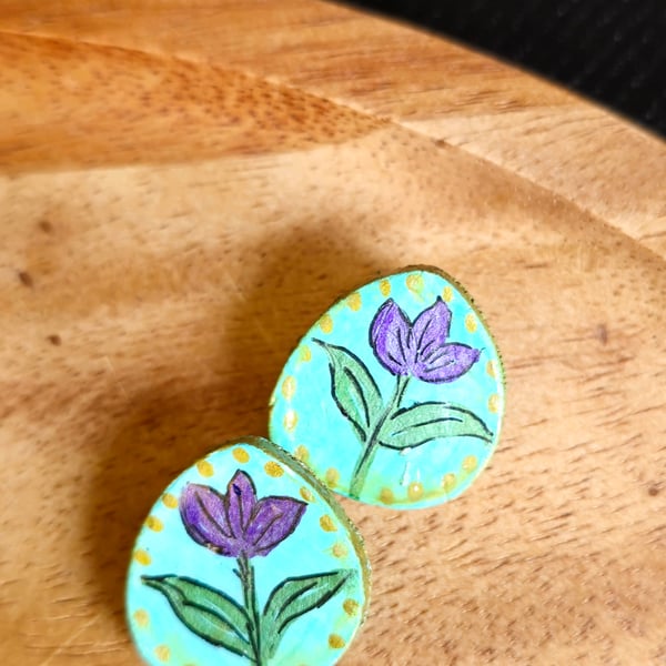 Hand-Painted Air-Dry Clay Earrings with Resin Finish – Artisan Jewelry