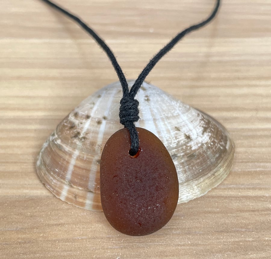 Adjustable Brown Sea Glass Necklace