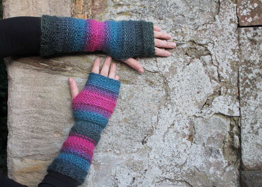 Arm warmers, fingerless gloves, extra long mittens, knitwear UK, gift for her