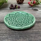 HANDMADE Soft Green Ceramic Mandala Trinket Ring Dish