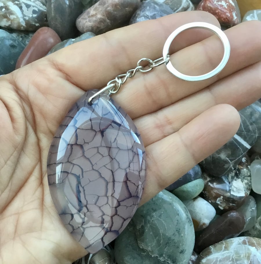 Lavender Eye! A Beautiful Veined Agate Gemstone Keyring or Handbag Charm