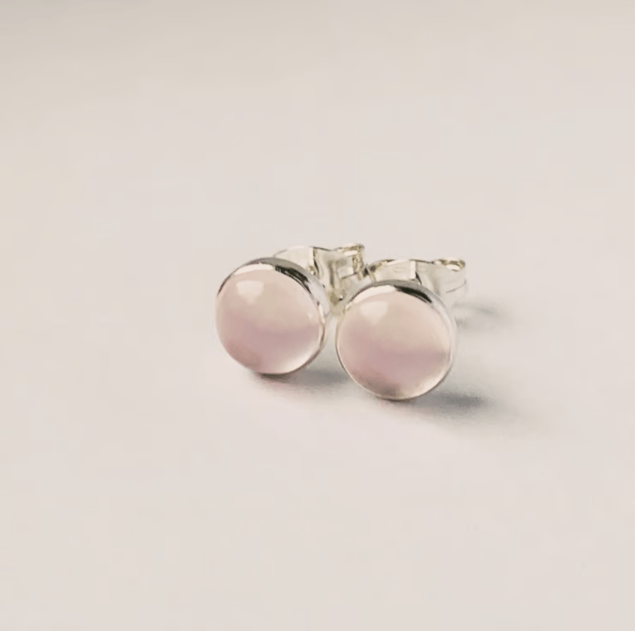  Recycled Handmade Sterling Silver Rose quartz Stud earrings