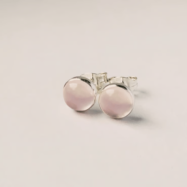  Recycled Handmade Sterling Silver Rose quartz Stud earrings