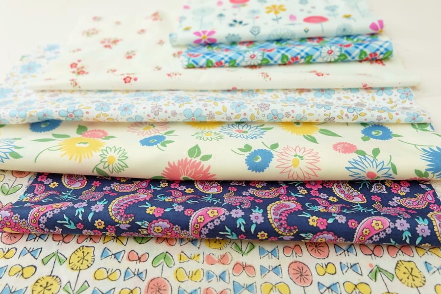 Pretty and Modern Floral Cotton Fabric Bundle, Scrap Pack, Sew, Quilt, Patchwork