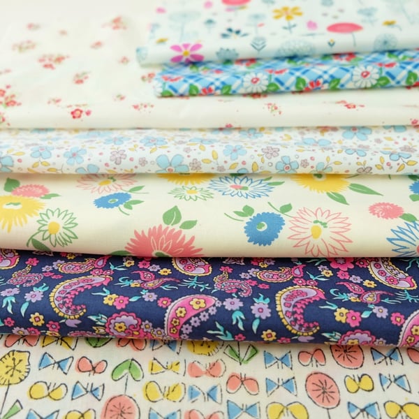 Pretty and Modern Floral Cotton Fabric Bundle, Scrap Pack, Sew, Quilt, Patchwork